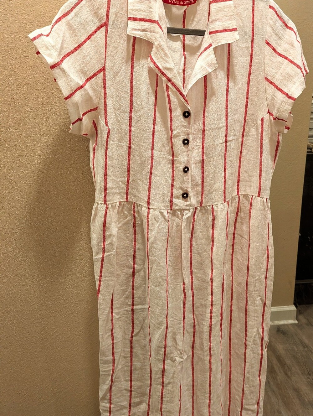 Pyne and Smith Bon Bon Stripe Linen Midi Button Down Dress XL EUC